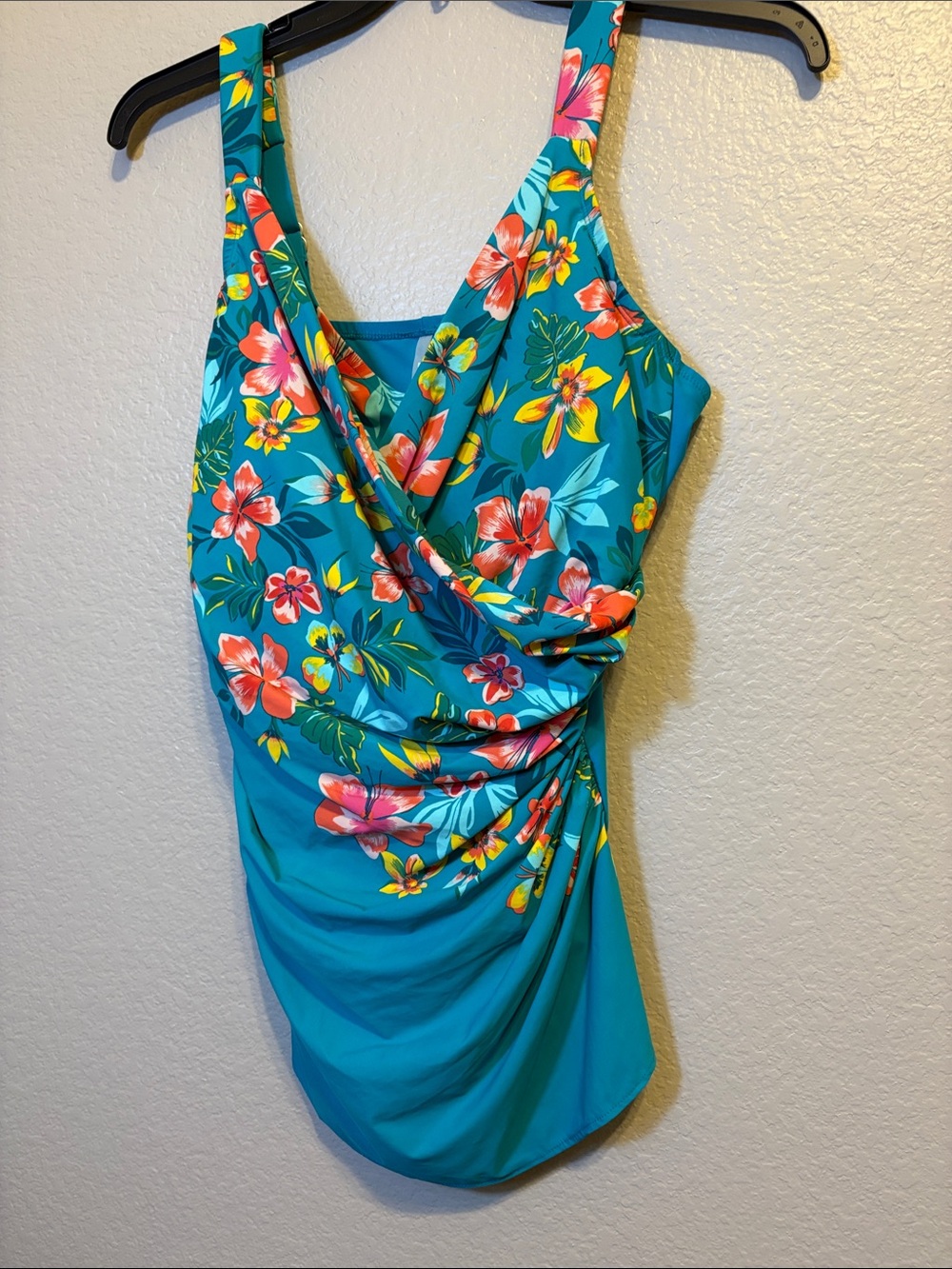Lands' End Teal Floral One-Piece Swimsuit